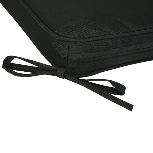 Black seat cushion pad with braided tie straps tied at the base edge.