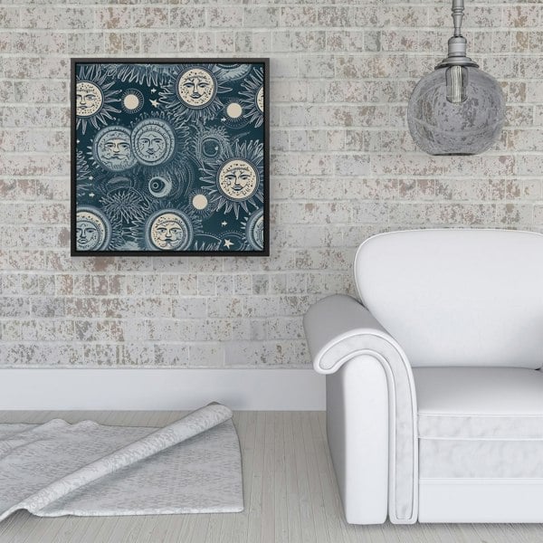 Warren Reed Silver Blue Moon and Stars Framed Canvas