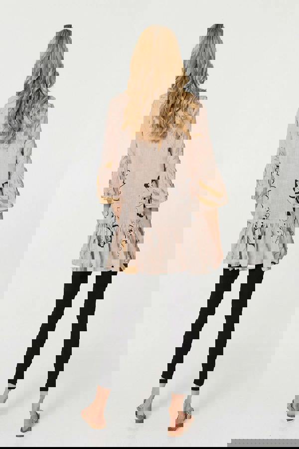 Pink | Floral Lace 3/4 Sleeve Frill Short Dress