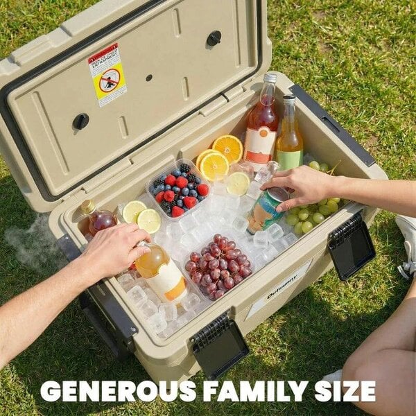 Bobobiy 42.6L Insulated Cool Box, Lightweight Portable Ice Cooler with Handle, Lid and Drain Valve, Khaki