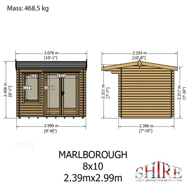 Shire Marlborough 8Gx10 Log Cabin 28mm interlock cladding - Best Shed