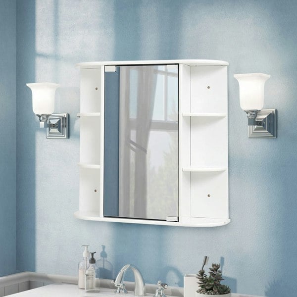 Bathroom Mirror Cabinets Wall Mounted One Door Storage Shelves Furniture White Bathroom Mirrors Living and Home