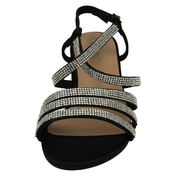 Spot On Ladies Spot On Diamante Strappy Block Heeled Sandals F12037