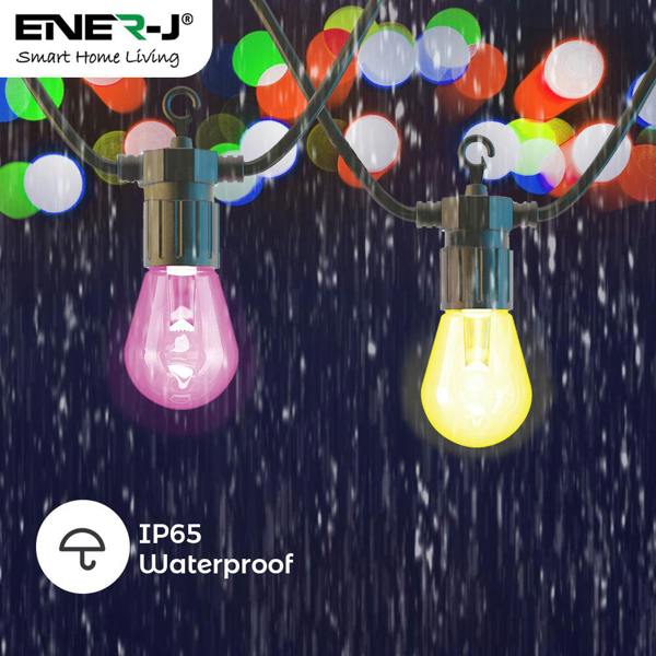 ENER-J WiFi Outdoor LED String Light Kit, 7.6m with 12 Smart Lamps, IP65, RGB & Warm White, APP & Voice Control