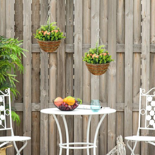 Wyld Haus Conivi Set Of 2 Artificial Lisianthus Hanging Flower Pots In Orange And Green