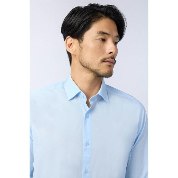 Limehaus Tailored Fit Blue Stretch Poplin Shirt