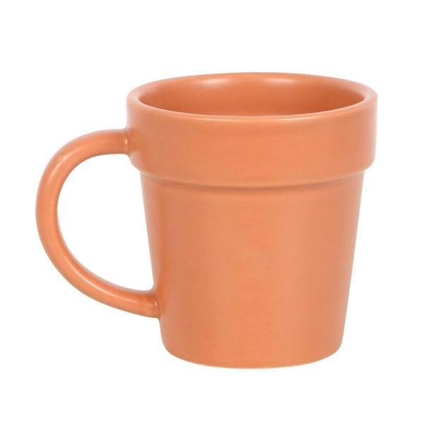 Something Different Plant Pot Ceramic Mug & Spoon Set - Orange/Silver