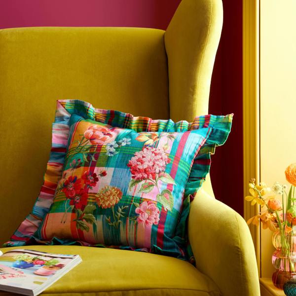 Sophie Robinson Wanderweave Ikat Check Filled Cushion Bright