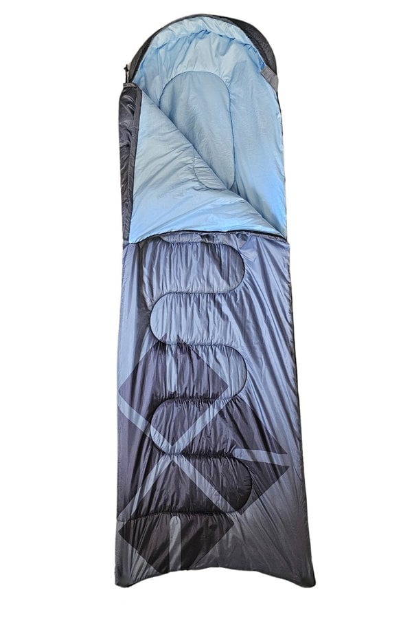 The greyOLPRO X Stafford Sleeping bag slightly open showing the inner material on a white background.