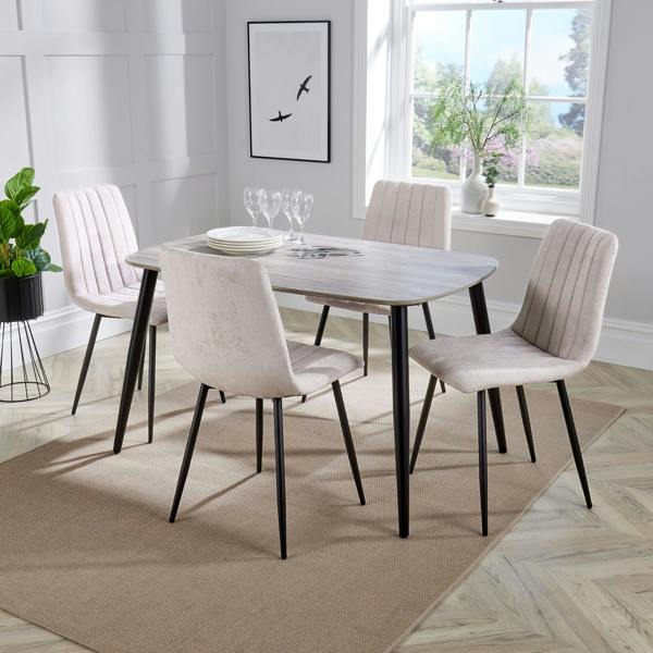 Core Products Aspen Dining Set - Grey-Oak Effect Rectangular Table & 4 Straight Stitch Fabric Chairs