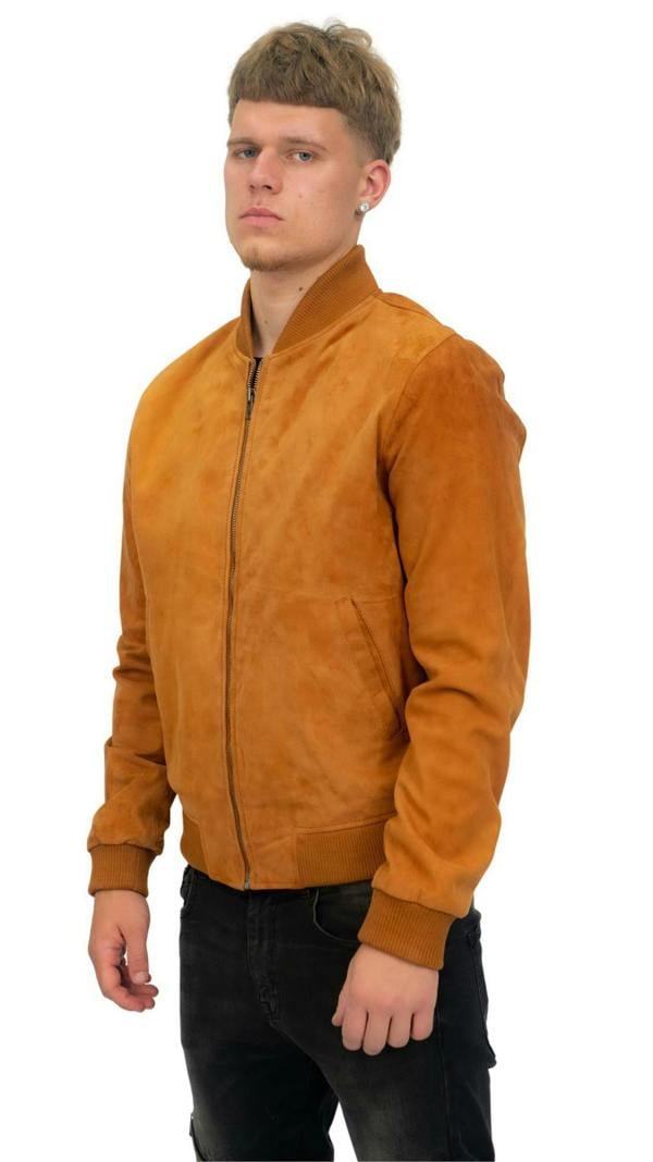 Infinity Leather Mens Retro Goat Suede Varsity Leather Bomber Jacket-Athens