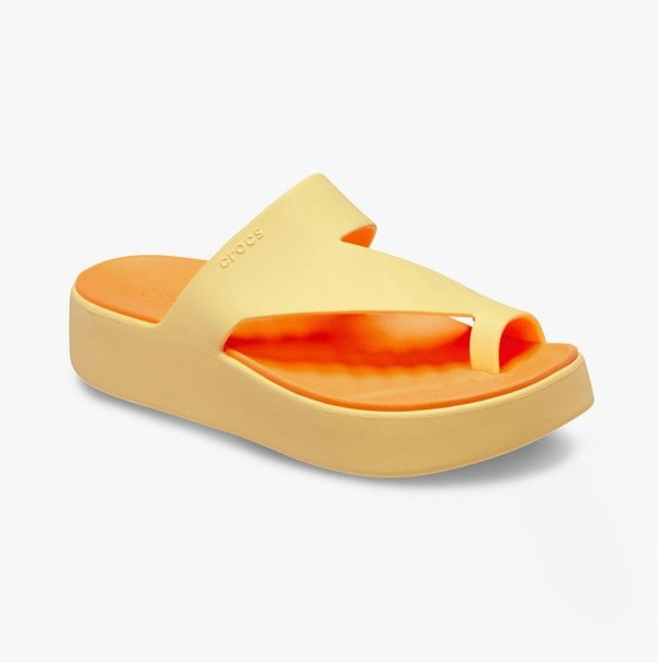 Crocs 210834-78Z GETAWAY PLATFORM TOE LOOP Womens Sandals Golden Hour