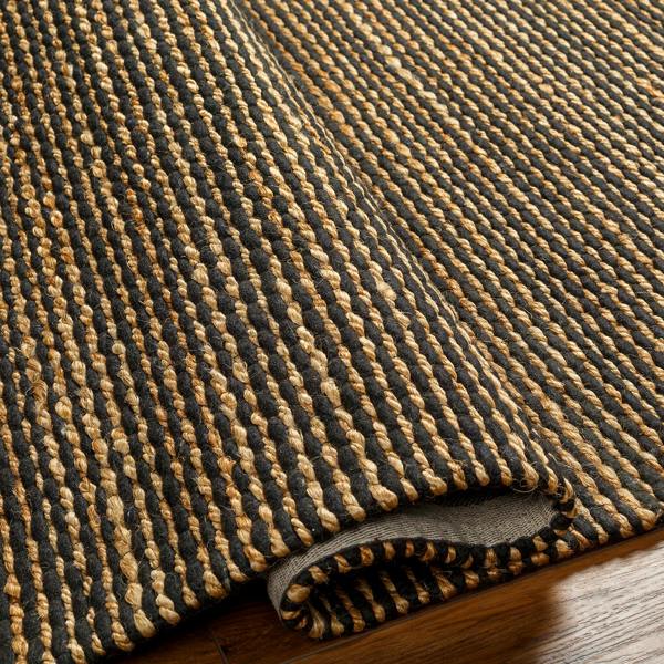 Livabliss Priya-Hand Woven Black Tan Jute Wool Modern Fringe Rug