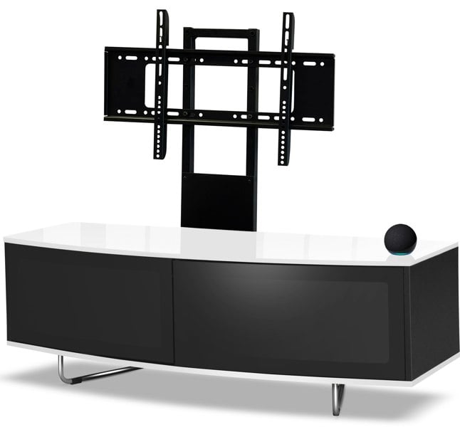 Centurion Supports Caru Black White Beam-Thru Remote Friendly Super-Contemporary D Shape Design 32"-65" LED/OLED/LCD TV Cabinet with Mounting Arm