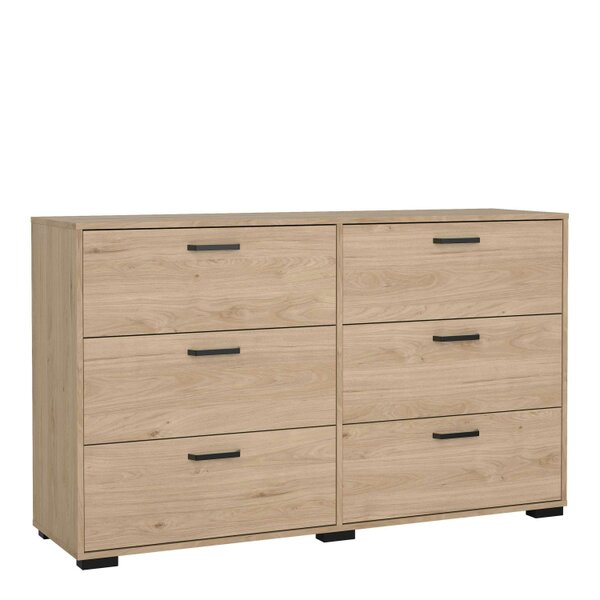 Wyld Haus Stuttgart Natural Oak Chest of 6 Drawers Black Metal Handles