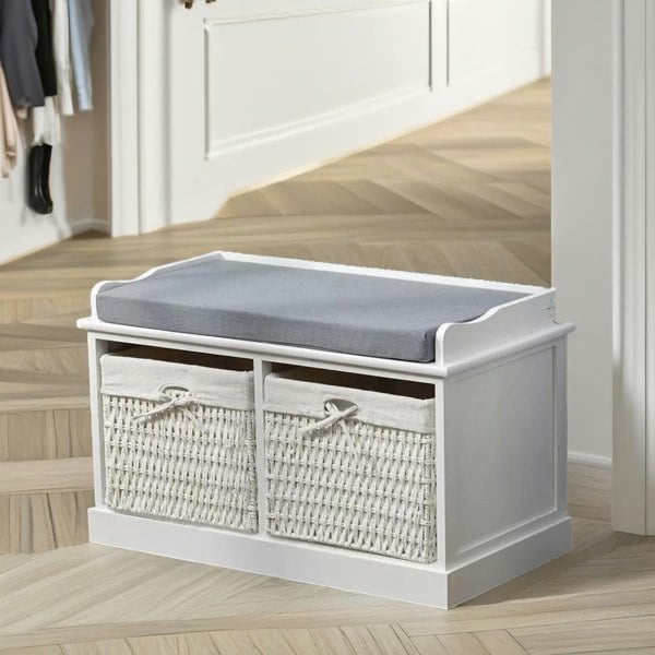 Rafaelo Mobilia Shoe Storage Bench With Cushioned Seat And 2 Drawers White