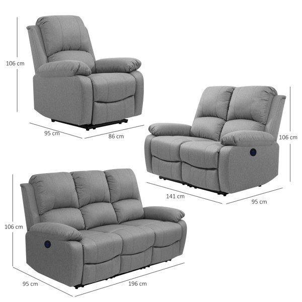 Comfy Living Linen Electric Reclining Sofa Set