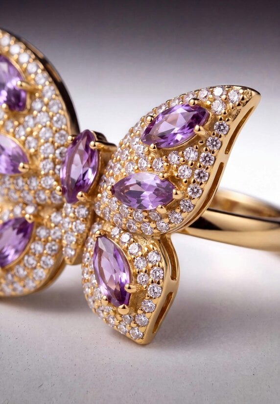 Latelita Butterfly Cocktail Ring Amethyst Gold