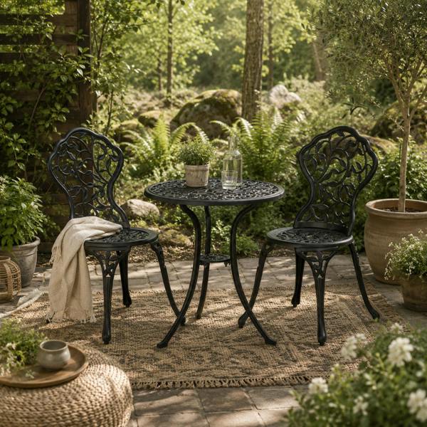 Wyld Haus Kanesu 3 Piece Aluminium Bistro Dining Set In Antique Black