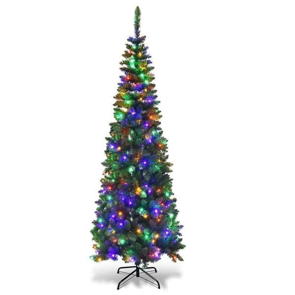 4ft to 8ft Green Pencil Pre-Lit Artificial Christmas Trees with Metal Stand image 1