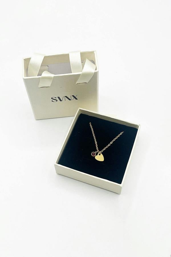 SVNX Mini Heart & Janurary Birthstone Necklace in Gold - Gift Boxed