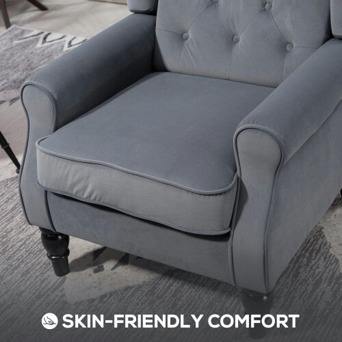 Wyld Haus Vanola Fabric Grey Retro Wingback Accent Armchair With Diamond Button Tufted Upholstery