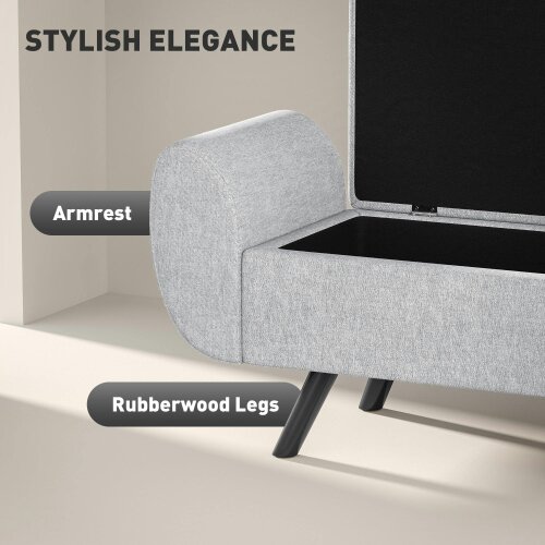 Wyld Haus Nesama Linen Light Grey Storage Bench With Armrest