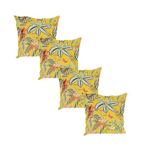 ISTOOLS Premium Zen Floral Footstool Ottoman – Yellow Bird Print Pouffe Footrest for Living Room Decor