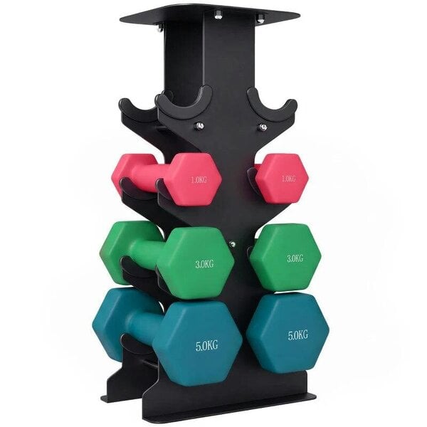 Hex Dumbbells Set with Dumbbell Rack, Non Slip Hand Weights for Home Gym Strength Training, 2 x 1kg, 2 x 3kg, 2 x 5kg
