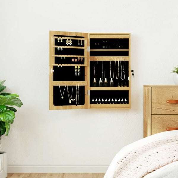 Berkfield Mirror Jewellery Cabinet with LED Lights Wall Mounted
