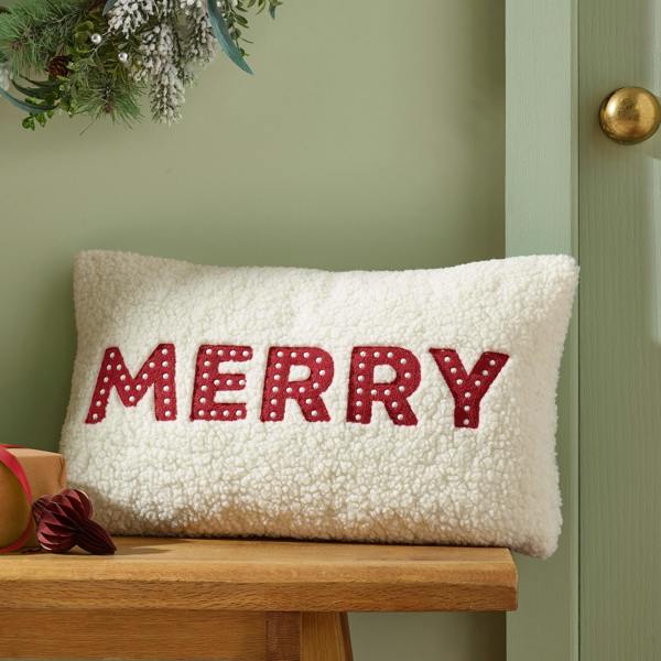 Catherine Lansfield Merry Boucle Cushion White / Red