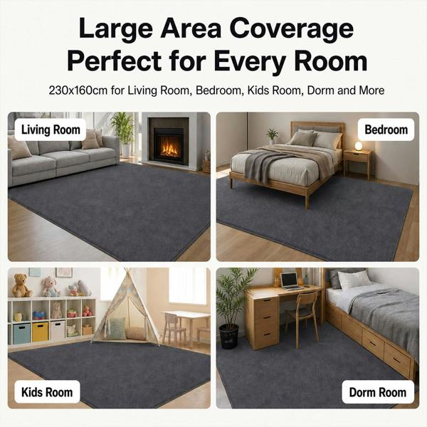 Marlow Rugs Living Room&nbsp; Faux Wool Carpet Rebound Foam Non Slip Washable Grey