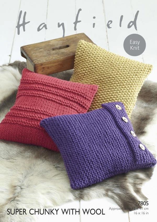 Hayfield With Wool Super Chunky Knitting Pattern 7805, Cushions 16 x 16 inch - Easy