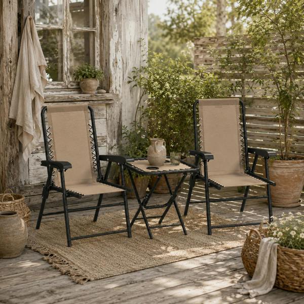 Wyld Haus Fihake Metal Khaki Cream 3 Piece Garden Bistro Table And Chair Set