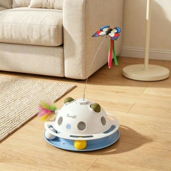 4-in-1 Interactive Cat Toys for Indoor Cats Adult with Spinning Butterfly, Shooting Feathers & Catnip Balls