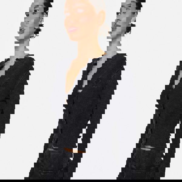 Good For Nothing Black Ribbed Buttoned Long Sleeve Tee - Black Image 3