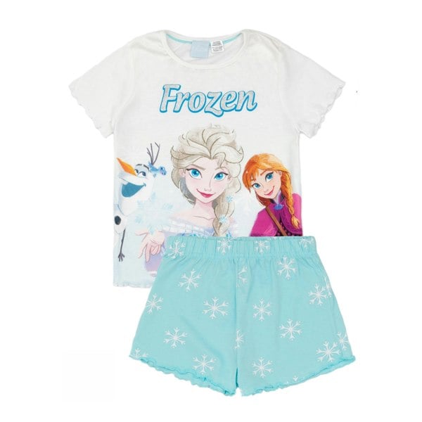 Frozen Girls Anna And Elsa Short Pyjama Set - Blue/White/Orange