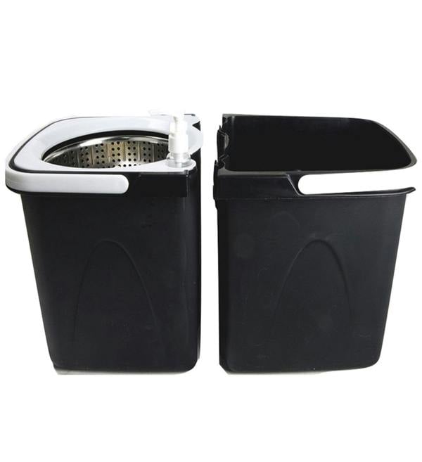 Gr8 Home Black Space Saving 360° Rotating Dual Spin Dry Mop & Bucket 3 Microfibre Heads