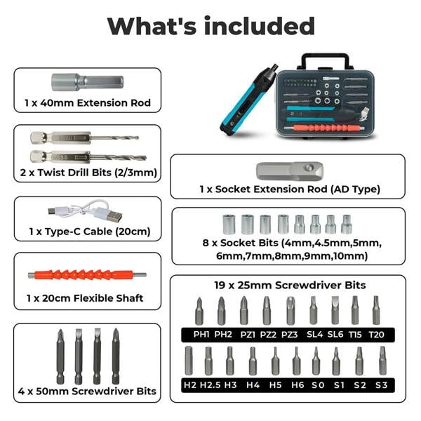 Traderight 4V Cordless Electric Screwdriver Set Fast-Charging 1500mah Power Tool