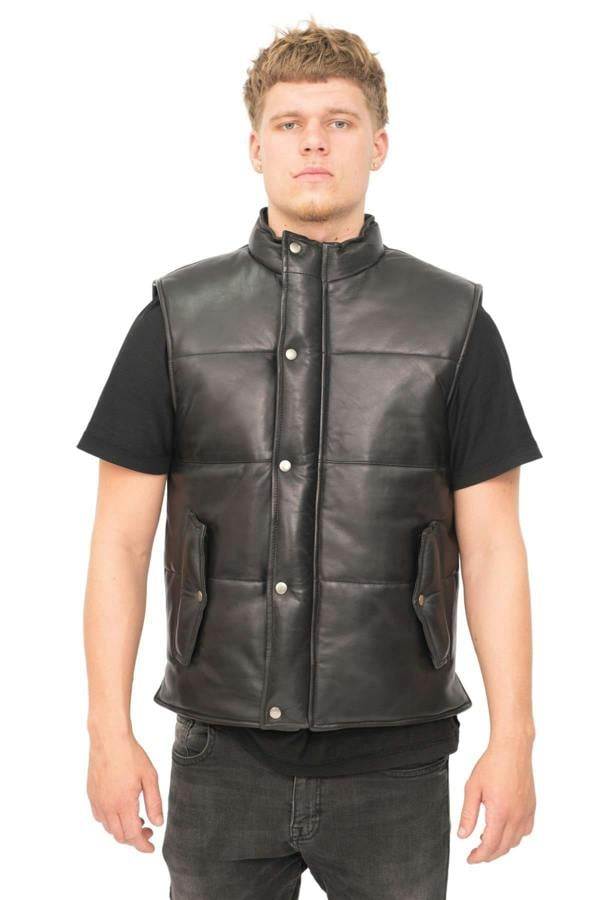 Infinity Leather Mens Classic Leather Puffer Waistcoat-Nottingham