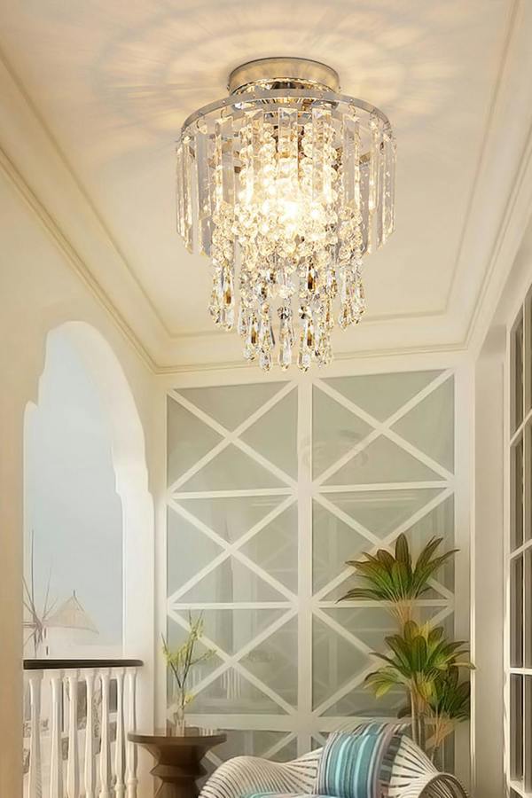 Living and Home Glamorous Crystal Cascade Chandelier with Chrome Accents