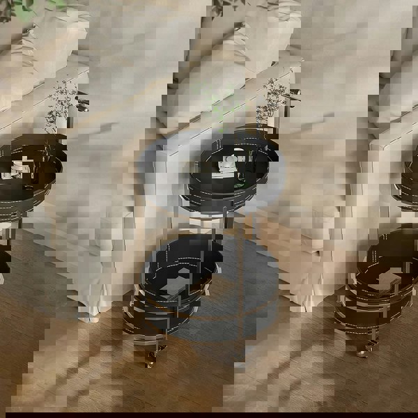 Willis Round Side Table, Movable Trolly, Black-Rit Concept-Rit Concept