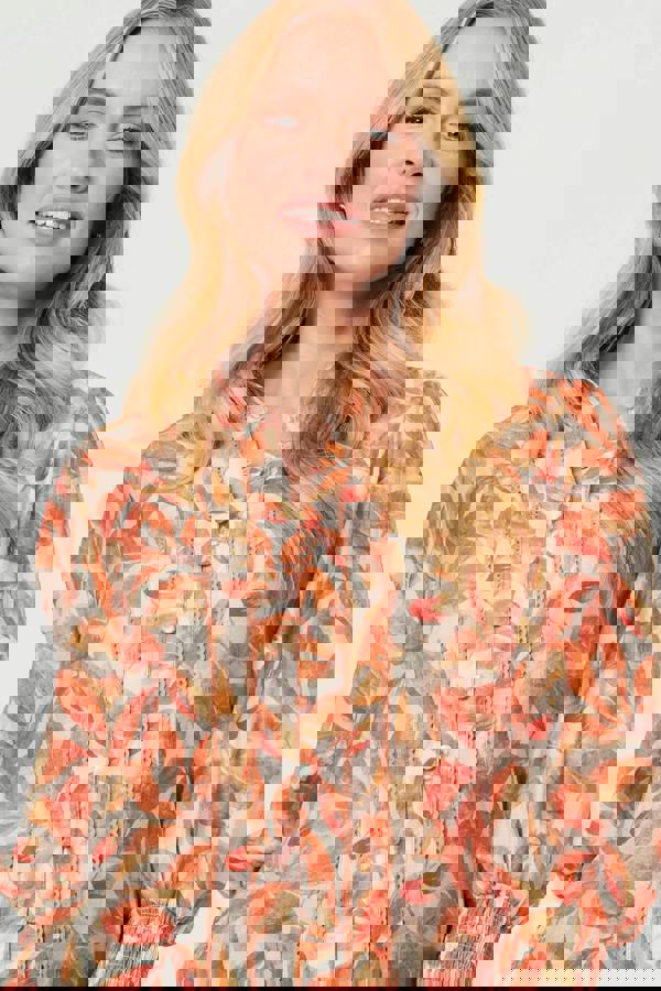 Orange | Lace Trim Long Balloon Sleeve Shirt