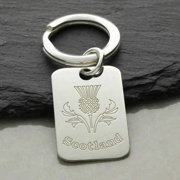Christopher James of London Sterling Silver Rectangle Scotland Keyring With Optional Engraving