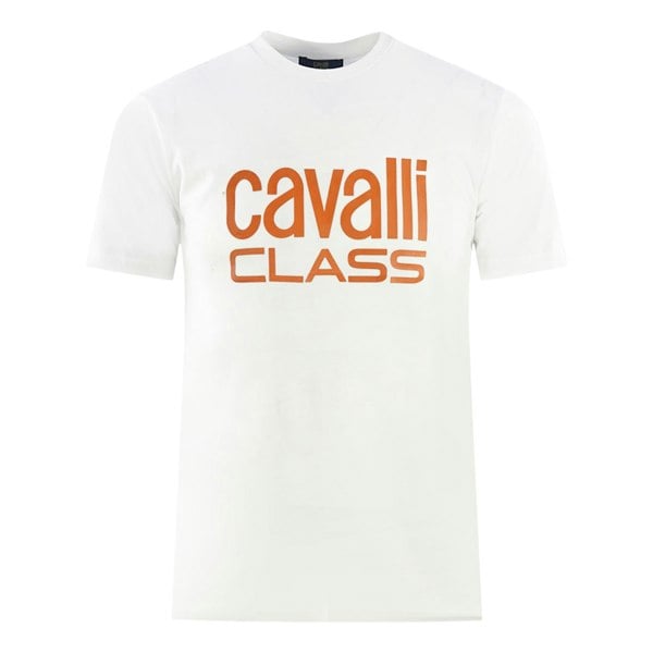 Cavalli Class Bold Orange Logo T-Shirt - White