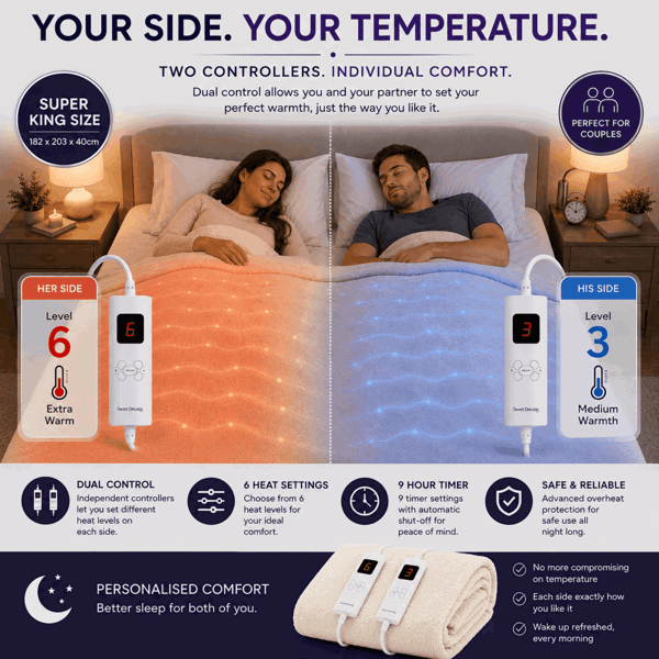 Sweet Dreams Luxury Fleece Electric Blanket Superking Size, Machine Washable Underblanket, Digital Control, Overheat Protection