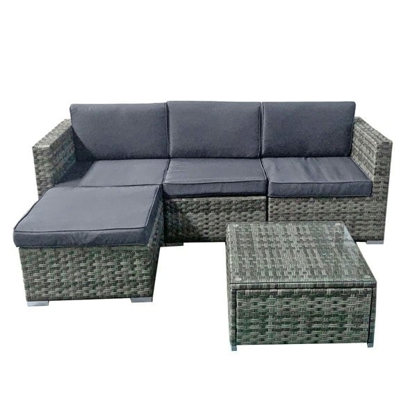 Oseasons Trinidad KD Rattan 4 Seat Modular Chaise Lounge Set in Grey