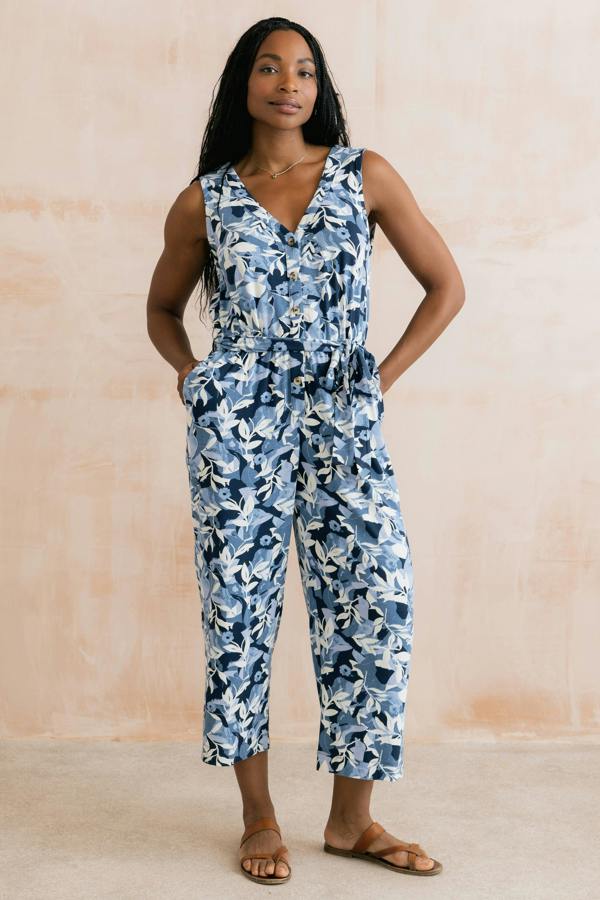Lily & Me Allium Printed Jersey Jumpsuit Navy