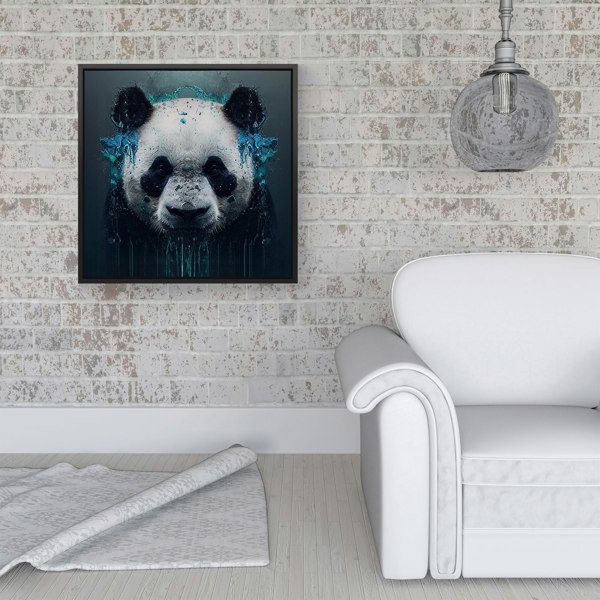 Warren Reed Panda Face Splash Art Dark Background Framed Canvas