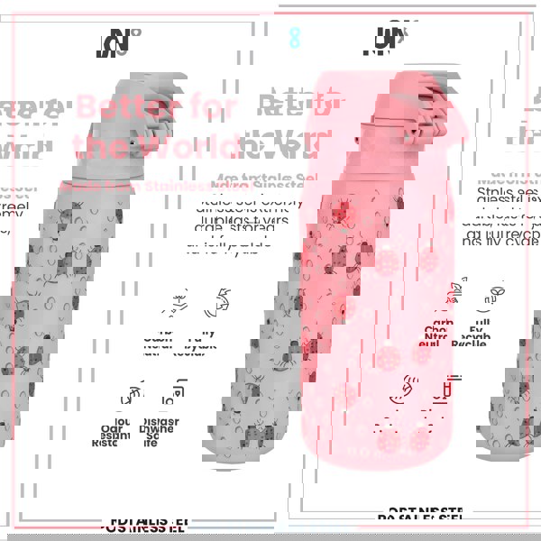 ION8 Leak Proof Kids Water Bottle, Stainless Steel, Ladybugs, 400ml (13oz)